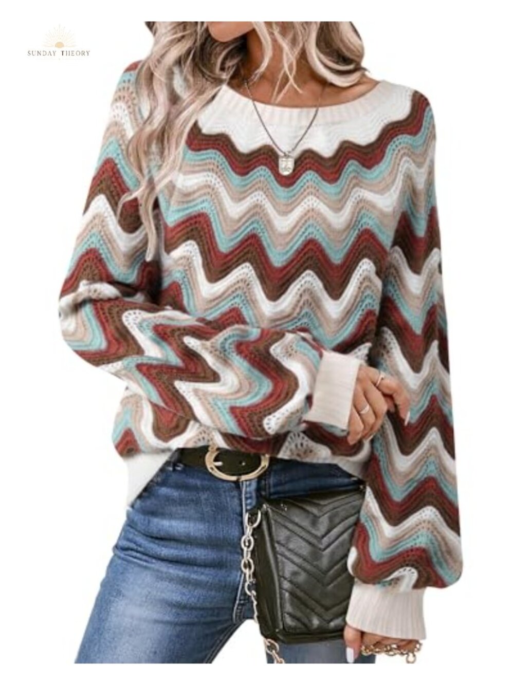 Womens Oversized Balloon Long Sleeve Crewneck Knit Pullover Sweater